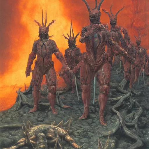 Prompt: tactical team in hell, by wayne barlowe