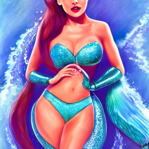 Image similar to hyperrealistic cottagecore ariana grande as a bombshell mermaid, full body portrait, sharp, smooth, artststion, in the style of artgerm