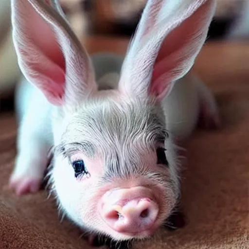 Image similar to half miniature pig, half bunny, baby animal, cute, fluffy, adorable