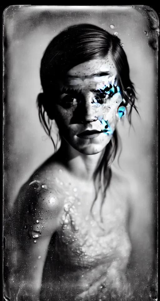 Image similar to a wet plate photograph, a portrait of a Emma Watson