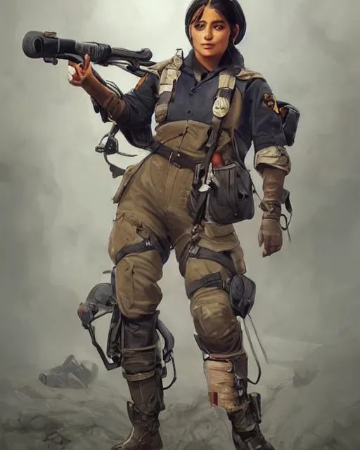 Prompt: Selma Hayek field Medic as an Apex Legends character digital illustration portrait design by, Mark Brooks and Brad Kunkle detailed, gorgeous lighting, wide angle action dynamic portrait