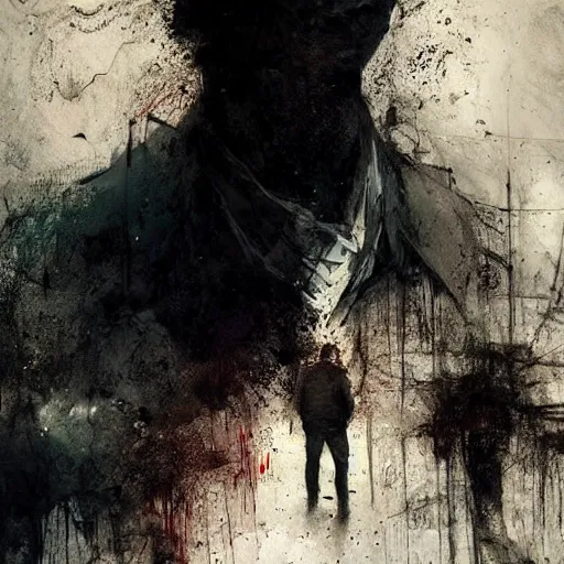 Image similar to man stealing dreams from another man by emil melmoth zdzislaw belsinki craig mullins yoji shinkawa realistic render ominous detailed photo atmospheric by jeremy mann francis bacon and agnes cecile ink drips paint smears digital glitches glitchart