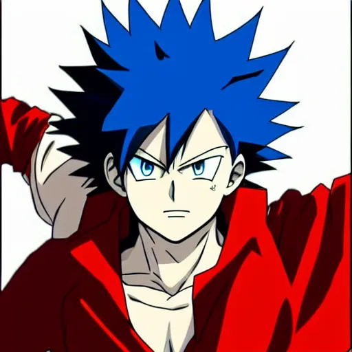 Image similar to boy with blue spikey hair and water powers, anime!!!, cel shaded, shonen style, by kohei horikoshi!!!, by akira toriyama, anime visual, hd