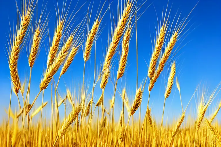 Image similar to photo of clear blue sky and yellow wheat field, hd, beautiful, perfect light, photorealism, highly detailed, symmetry