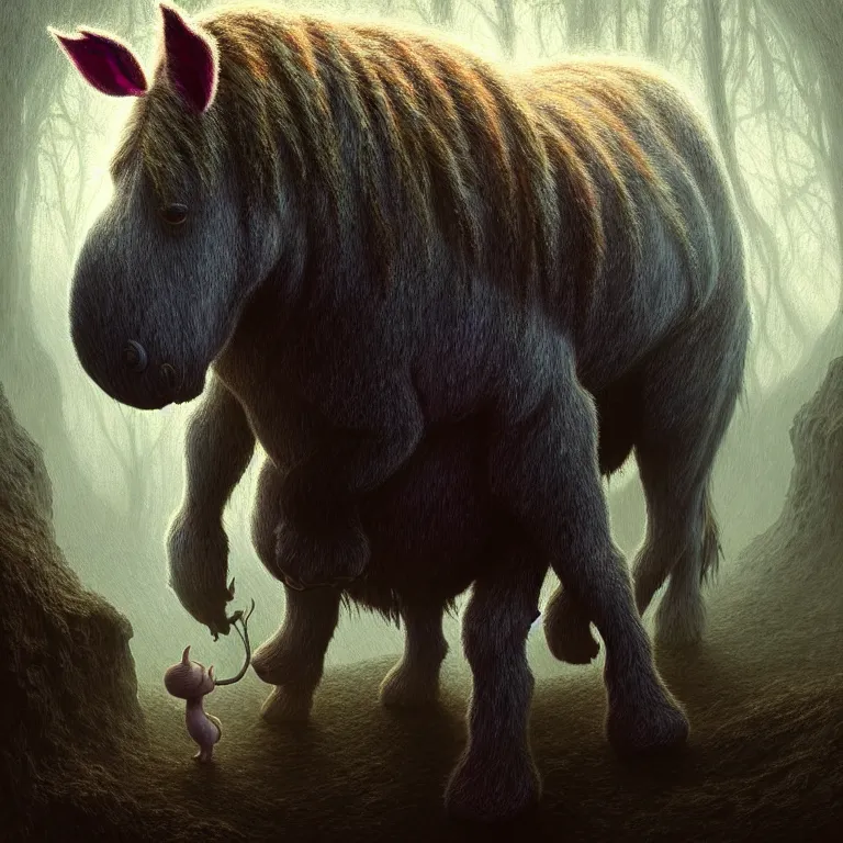 Prompt: epic professional digital art of hungry eeyore, ambient lighting, painted, intricate, detailed, foreboding, by leesha hannigan, wayne haag, reyna rochin, ignacio fernandez rios, mark ryden, iris van herpen,, epic, stunning, gorgeous, much wow, cinematic, masterpiece.