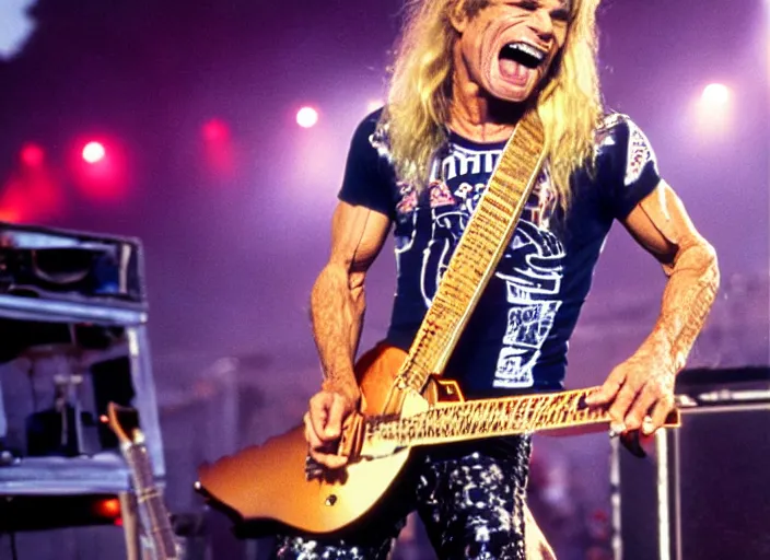 Image similar to photo still of david lee roth at the woodstock 9 9!!!!!!!! at age 3 6 years old 3 6 years of age!!!!!!!! on stage in spandex, 8 k, 8 5 mm f 1. 8, studio lighting, rim light, right side key light