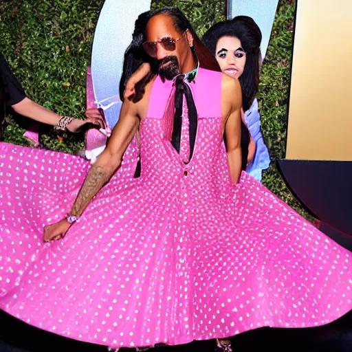 Prompt: snoop dogg wearing a pink pokerdot dress