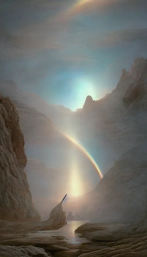 Prompt: flawless nature photography of parhelion Turrell atmospheric phenomenon, a detailed 8K still of a first-person view within a floating 3D VR hand interface (floating hologram levers and controls coating my fingers and extending my reach) (iOS hologram UI controls) emerging from the mist designed by Jony Ive, Moebius, intricate artwork by Lawrence Alma-Tadema and James Turrell, 8K, sunrise atmospheric phenomena