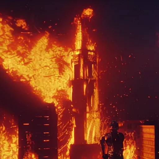 Image similar to Live Action Still of Jerma in The Towering Inferno, real life, hyperrealistic, ultra realistic, realistic, highly detailed, epic, HD quality, 8k resolution, body and headshot, film still