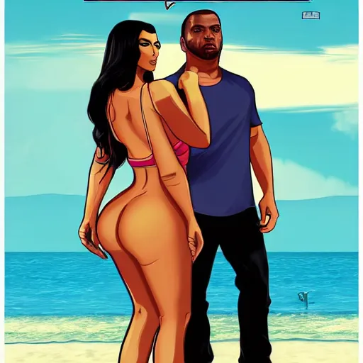 Image similar to videogame cover of gta 6 miami kim kardashian and george floyd accurate eyes