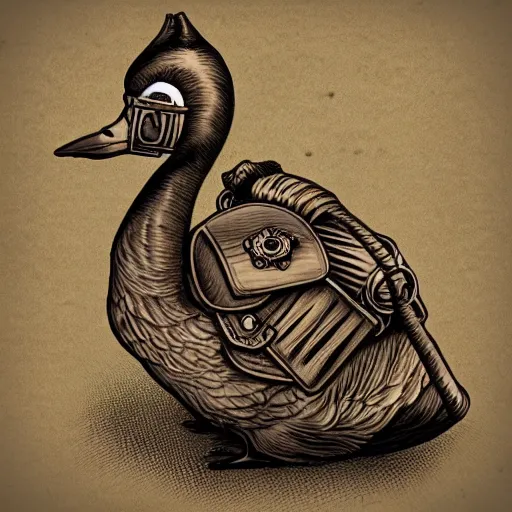 Prompt: Steampunk goose, steampunk artstyle