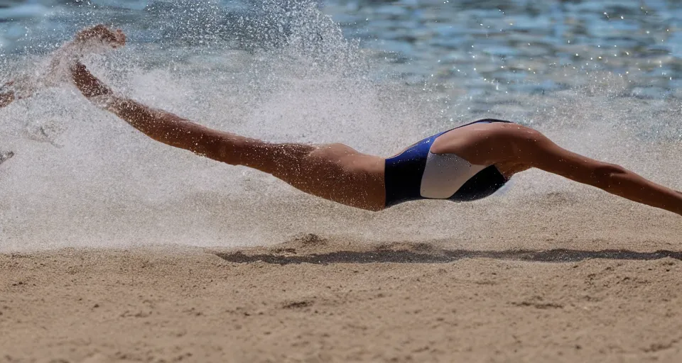 Image similar to olympic swimming in sand instead of water, extremely coherent, motion blur