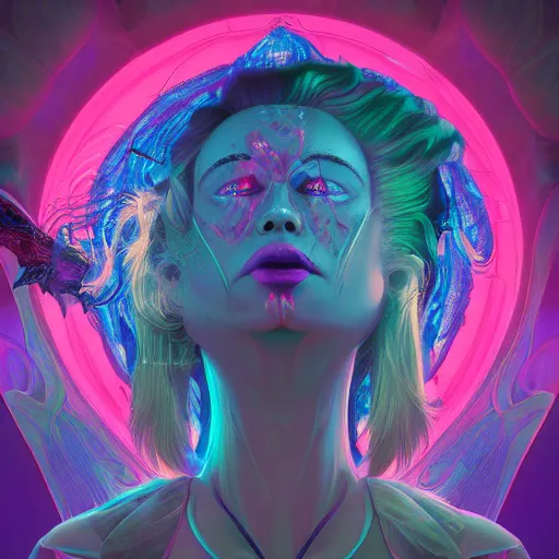 Image similar to Beautiful hyperdetailed psychedelic horror fantasy art of a vampire by Beeple, album cover, other dimensions, dmt, acid trip