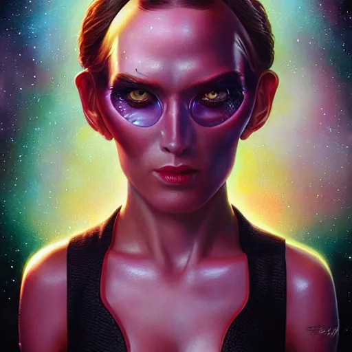 Image similar to Space BioPunk pretty female alien portrait, Pixar style, by Tristan Eaton Stanley Artgerm and Tom Bagshaw.