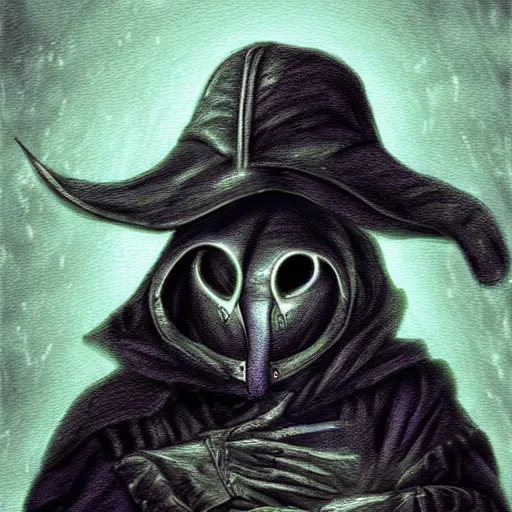 Image similar to a plague doctor cat with techo armor with rgb led lights in a graveyard, digital painting, awesome, highly detailed, spooky, gothic, scifi, horror