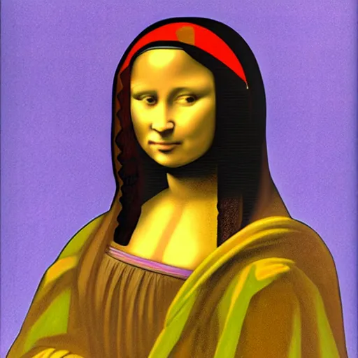 Image similar to an Afro American girl as Mona Lisa by Jacob Lawrence