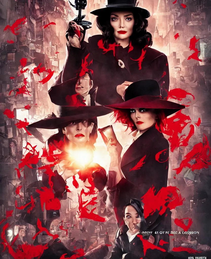 Image similar to gritty grimdark reboot of carmen sandiego, movie poster