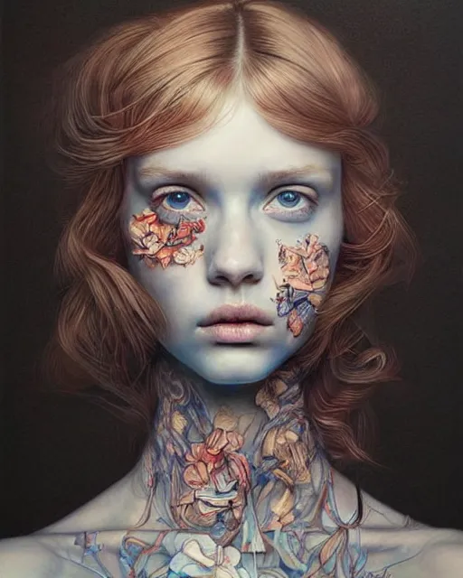 Prompt: beautiful portrait by james jean, masterpiece, very detailed, realistic eyes, vivid, aesthetic