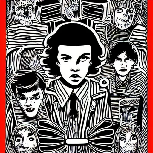 Image similar to mcbess illustration of@one from stranger things