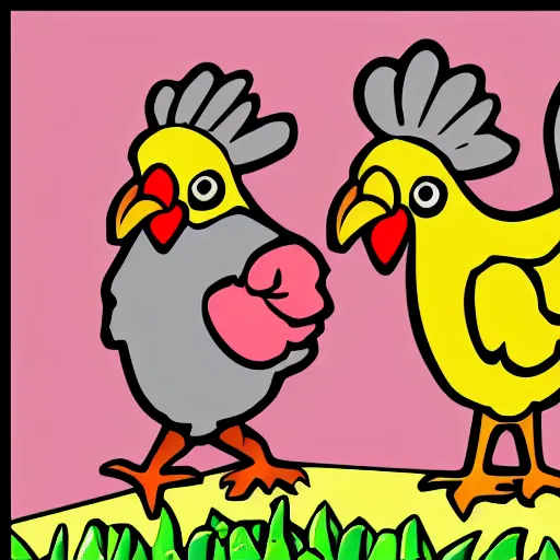 Prompt: a chicken cartoon for kids, coloring page