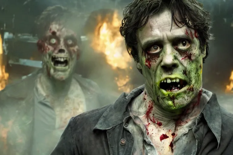 Prompt: film still of zombie zombie Bruce Banner as a zombie in new avengers movie, 4k