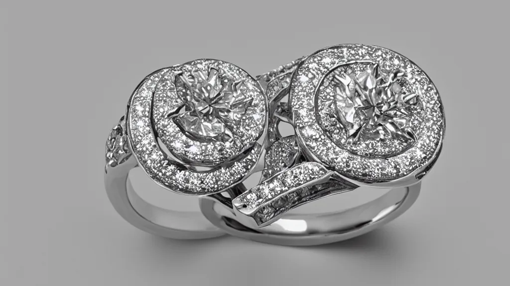 Prompt: zoom on a diamond ring studio light photo