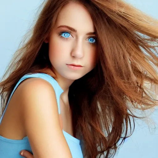 Prompt: girlfriend beautiful gorgeous face, dazzling cute eyes, European, light blue eyes, wearing camisole