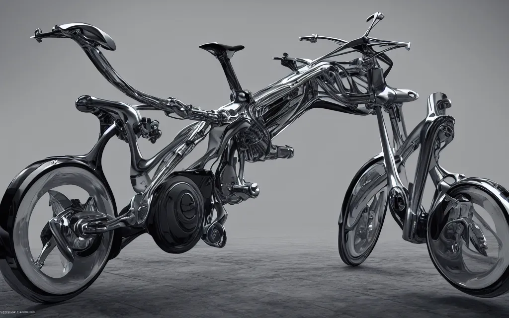 Prompt: futuristic bike design powered by magnetic and gravitational forces by mercedes - benz, wide shot, front camera view, ultra realistic, concept art, intricate details, eerie, highly detailed, photorealistic, 8 k, unreal engine