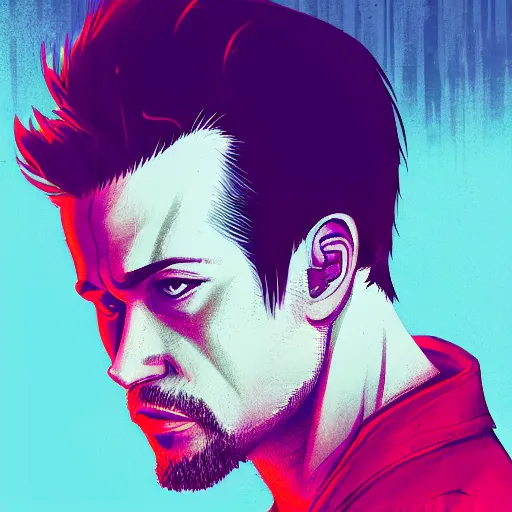 Image similar to David Fincher as Tyler Durden, ambient lighting, 4k, anime key visual, lois van baarle, ilya kuvshinov, rossdraws, artstation