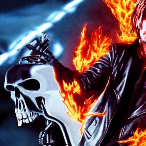 Prompt: Keanu Reeves as ghostrider Half skull on fire 4K quality Super Realistic