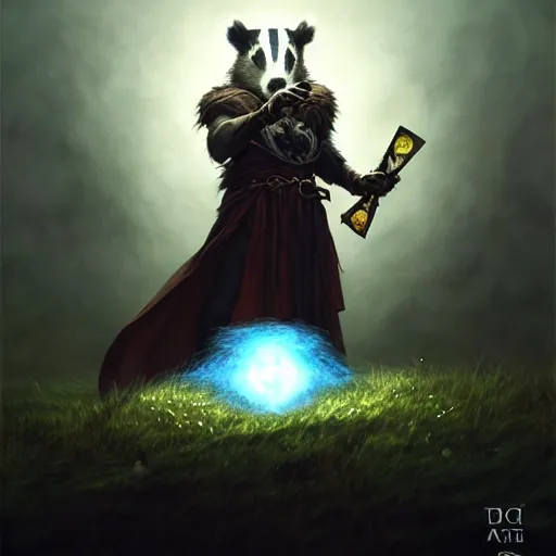 Image similar to Badger healer, spell, magic the gathering artwork, D&D, fantasy, cinematic lighting, centered, symmetrical, highly detailed, digital painting, artstation, concept art, smooth, sharp focus, illustration, volumetric lighting, epic Composition, 8k, art by Akihiko Yoshida and Greg Rutkowski and Craig Mullins, oil painting, cgsociety