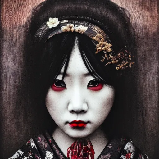 Image similar to dark art hi resolution geisha portrait yasutomo oka 8 k ultrarealistic