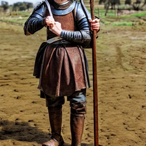 Prompt: Young medieval squire. Standing in the mud. Face closeup. Hyper realistic photo.