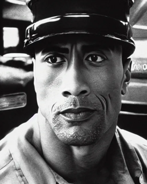 Image similar to film still close - up shot of dwayne johnson as a new york city cab driver from the movie taxi driver. photographic, photography