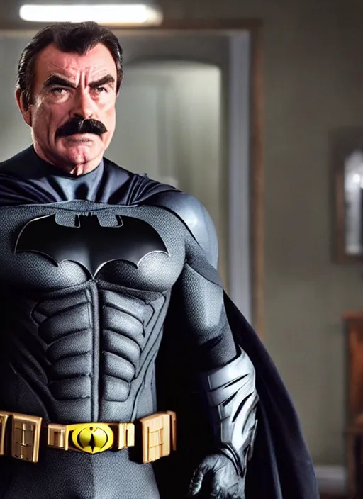 Image similar to film still of tom selleck as batman in the batman 2 0 2 2, 4 k