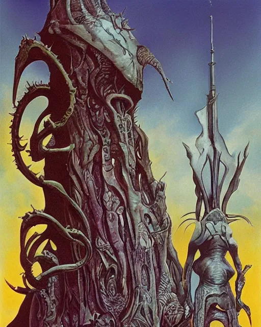 Image similar to artwork by hr giger, by roger dean, by julie bell