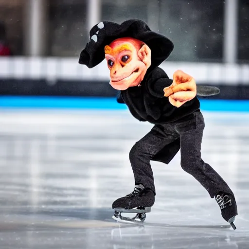 Prompt: 4k photo of a goblin skating on an ice rink