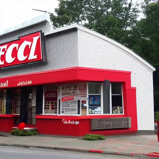 Prompt: church that resembles a kfc restaurant