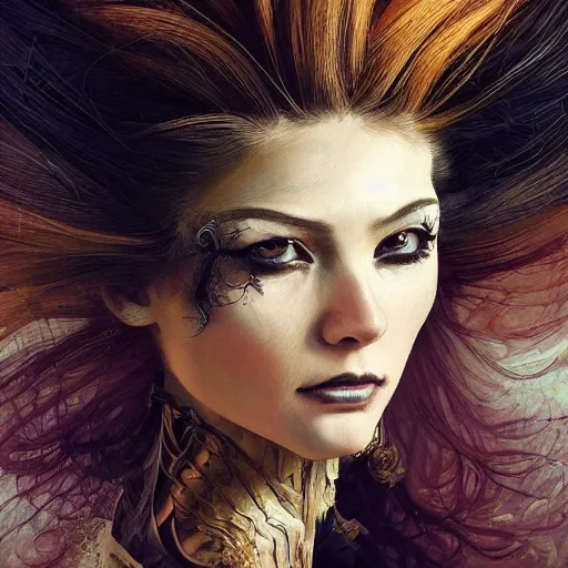 Image similar to portrait, headshot, insanely nice professional hair style, dramatic hair color, digital painting, of a old 17th century, old cyborg merchant, amber jewels, baroque, ornate clothing, scifi, realistic, hyperdetailed, chiaroscuro, concept art, art by Franz Hals and Jon Foster and Ayami Kojima and Amano and Karol Bak,