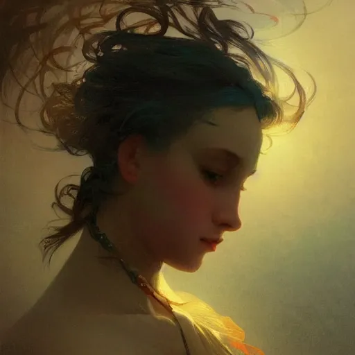 Image similar to I woke up in a world that had fragments of you. three-quarters portrait, intricate, elegant, sharp focus, illustration, highly detailed, digital painting, concept art, matte, by Aleksi Briclot and by Ivan Aivazovsky and by Alphonse Mucha, masterpiece