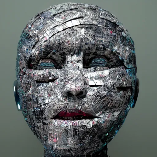 Prompt: consciousness emerging in artificial intelligence. ray tracing. papier - mache