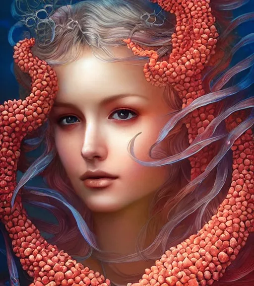 Image similar to goddess of the sea, brilliant coral reef, digital art, portrait by artgerm and karol bak