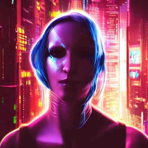 Prompt: a high definition portrait of a cyberpunk woman