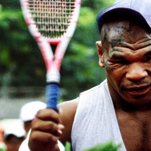 Image similar to mike tyson in vietnam playing tennis