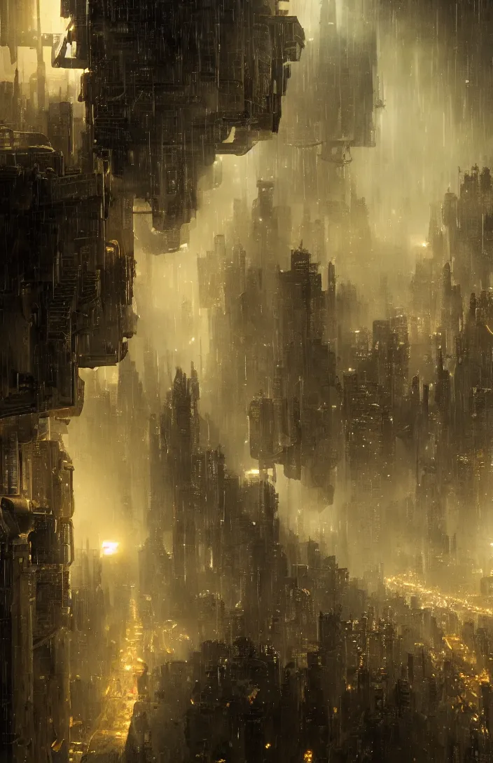 Image similar to a highly detailed blade runner scene in a swiss landscape, detailed, hyperreal phantastic, intricate details in environment, luminance, golden ratio, high aestehtic, cinematic light dramatic light, godrays, distance, photobash, wideangle, terrence malick, hyperreal 4 k