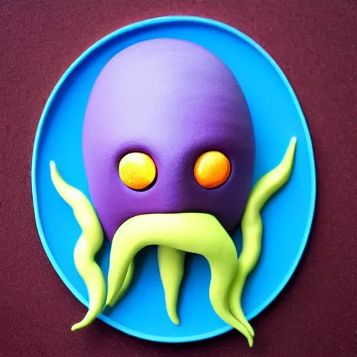 Prompt: polymer clay sculpture of a cute illithid, colorful, minimalist