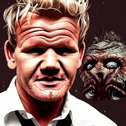 Prompt: gordon ramsay turning into a horrible horrific cthulu lovecraftian monster in the style of greg rutkowski