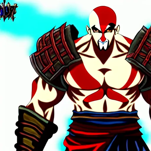 Image similar to kratos in the game hades, still from the game, cel shaded, anime style, highly detailed