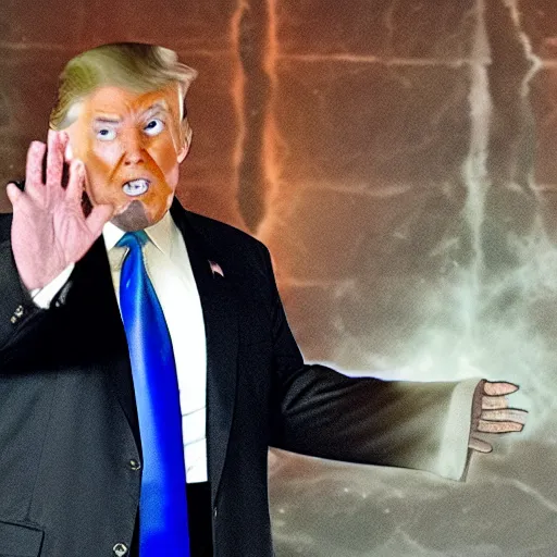 Image similar to donald trump communicating with sauron the dark lord