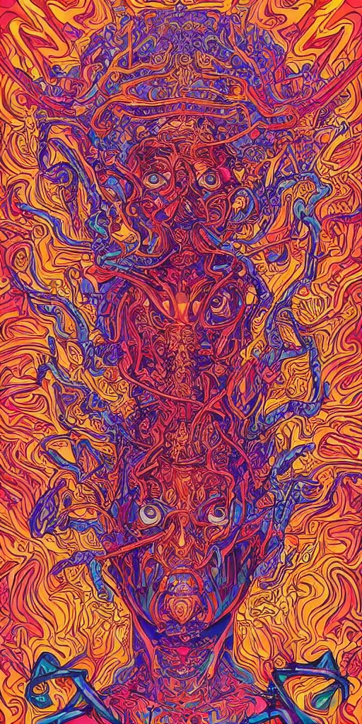 Image similar to psychedelic mushroom ritual central figure intricate highly detailed symmetrical, cinematic movie screen printing poster colorful and vivid pattern, by Artgerm, Darius Zawadzki, James Jean and Moebius, Artstation trending